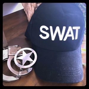 SWAT hat, cuffs and badge